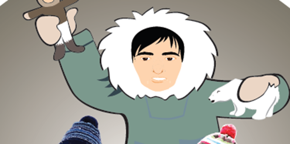 Tunngavik 5 inuit der leger med en dukke og en lille isbjørn