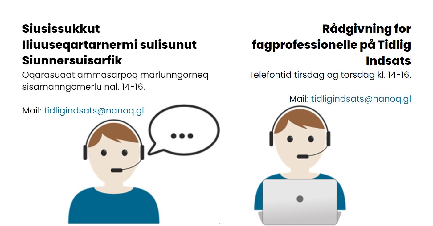 Åbning af Rådgivningsenhed for Tidlig Indsats her er oplysninger og to mennesker, der snakker i telefon